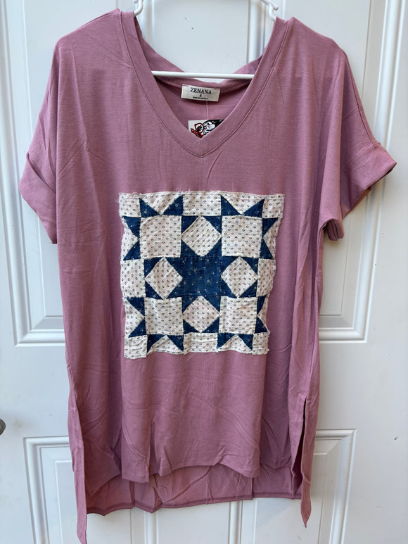 V-neck Quilt Block Shirt -Small