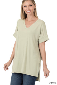 Light Sage Oversized V-neck Tee