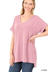 Light Rose Oversized V-neck Tee