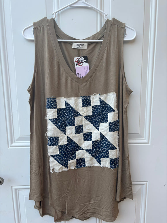 Beige Quilt Square Tank -XL