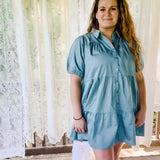 Ruffled Shirt Dress - Blue Grey