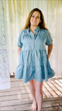 Ruffled Shirt Dress - Blue Grey