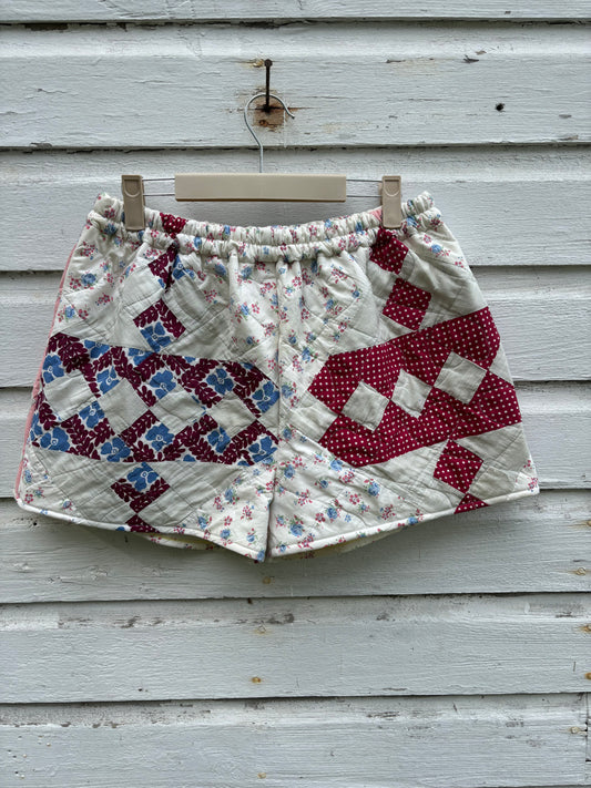 Burgundy and Blue Quilt Shorts - Large