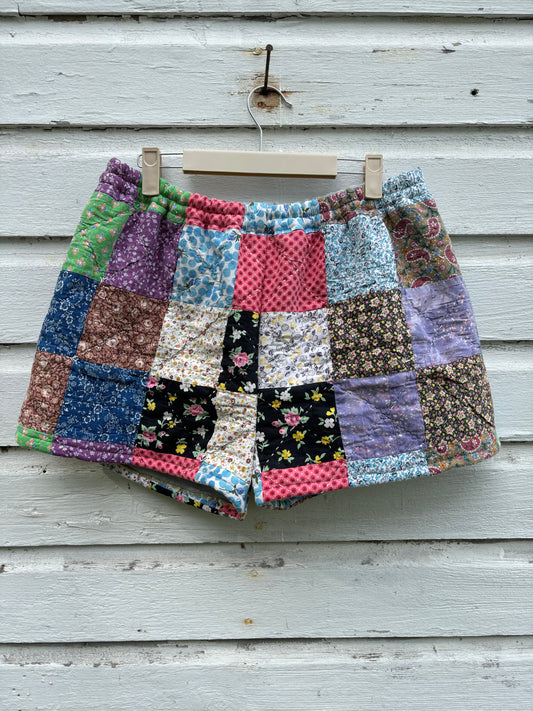Feed Sack Patchwork Quilt Shorts - Medium