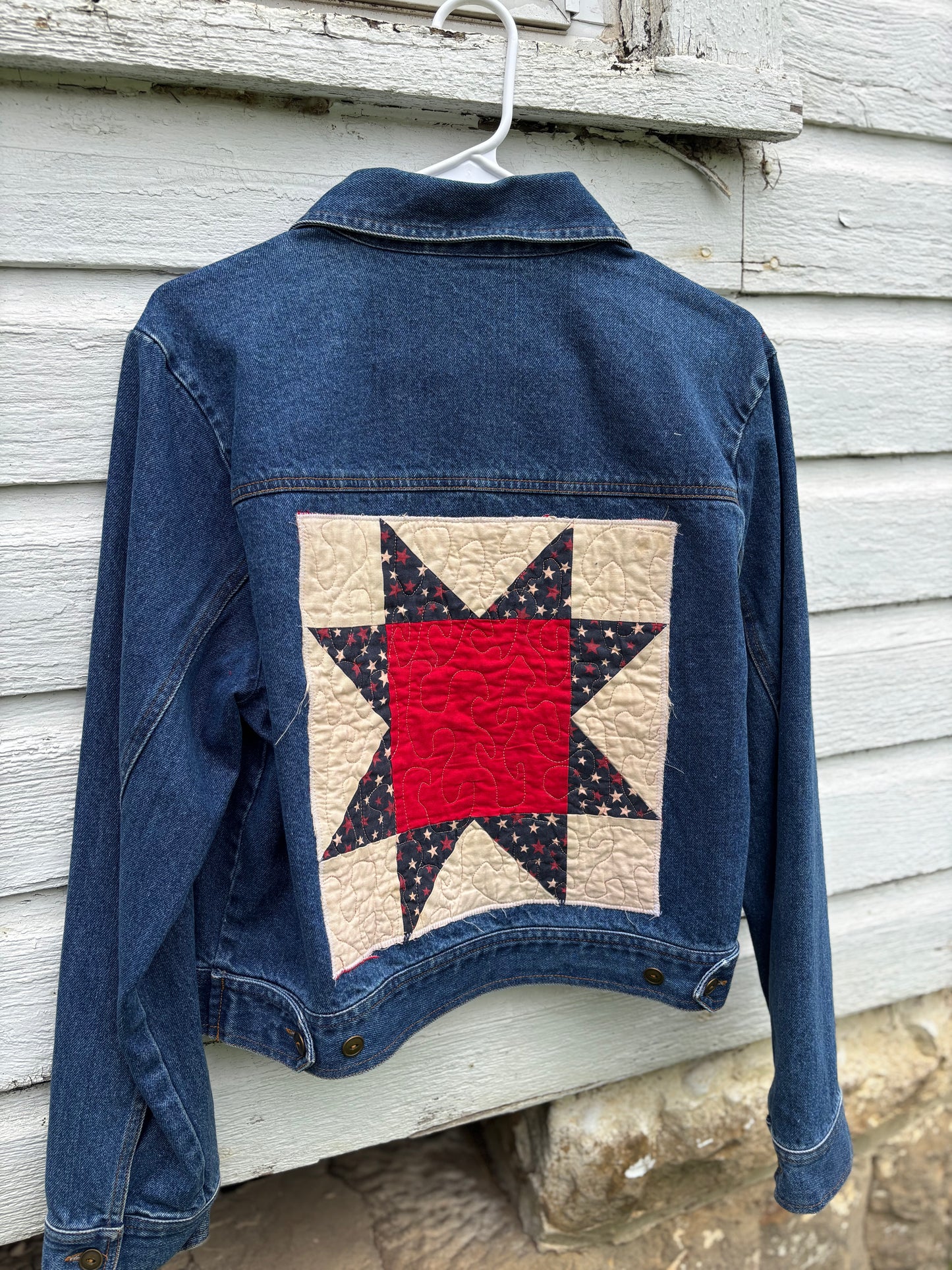Vintage Quilt Star Upcycled Denim Jacket