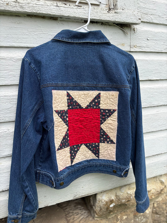 Vintage Quilt Star Upcycled Denim Jacket
