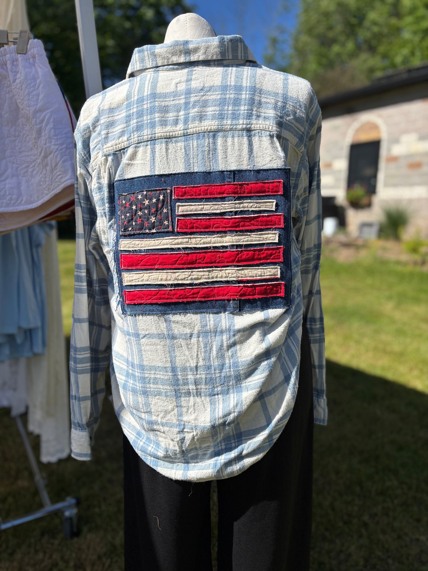 Scrappy Flag Up-cycled Flannel - mens 2xl