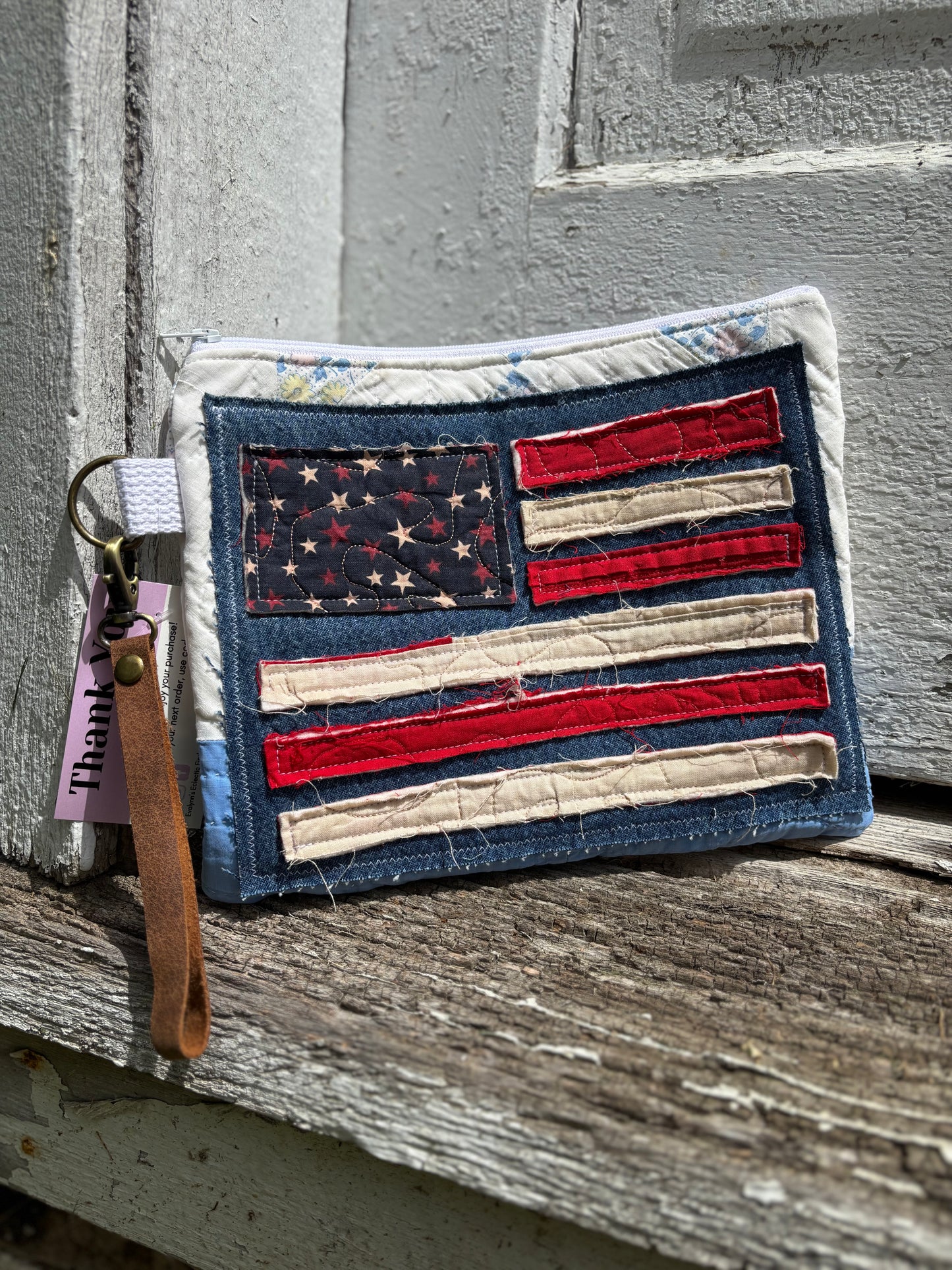 Americana Flag Patchwork Wristlet Pouch