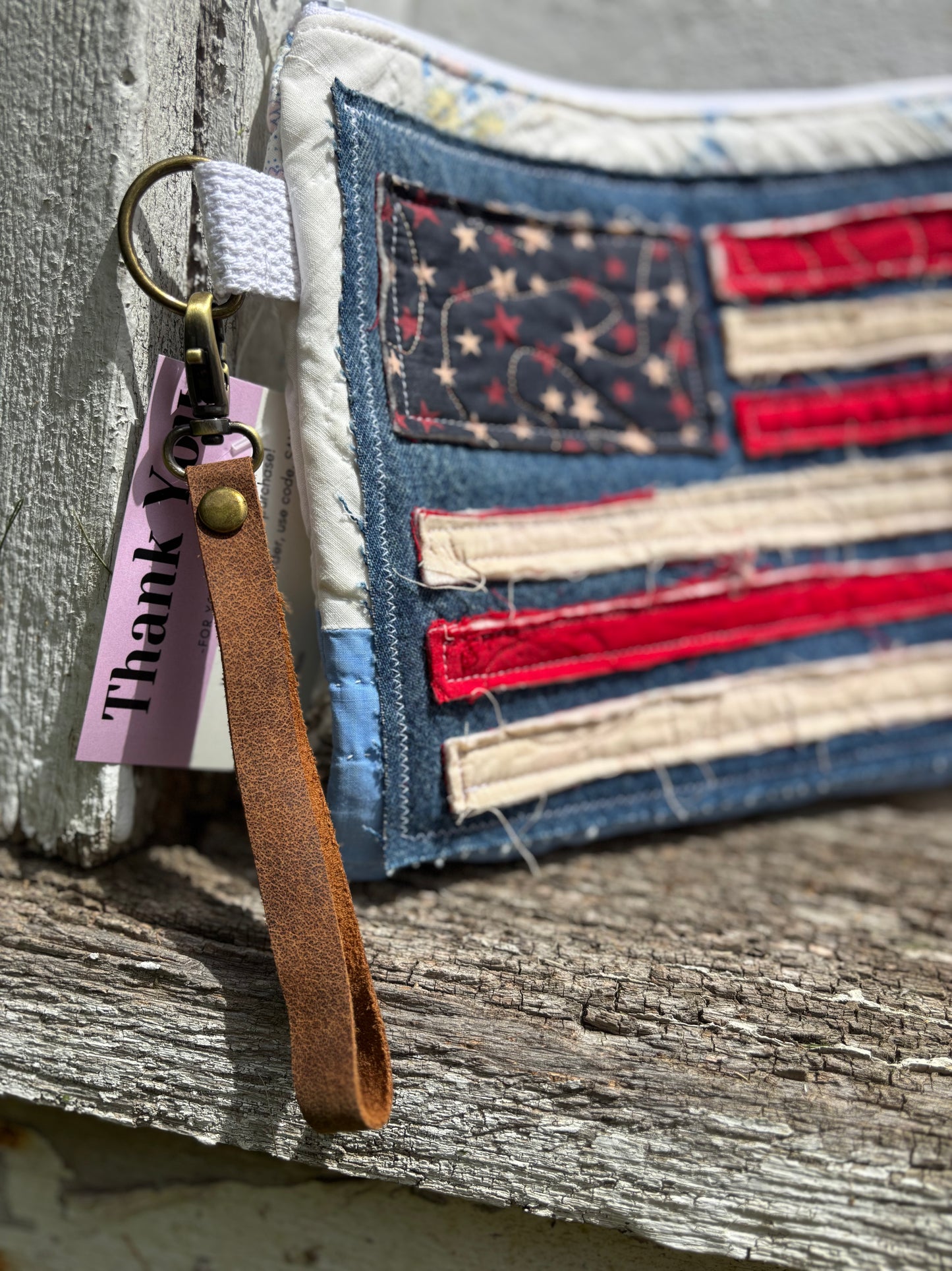 Americana Flag Patchwork Wristlet Pouch