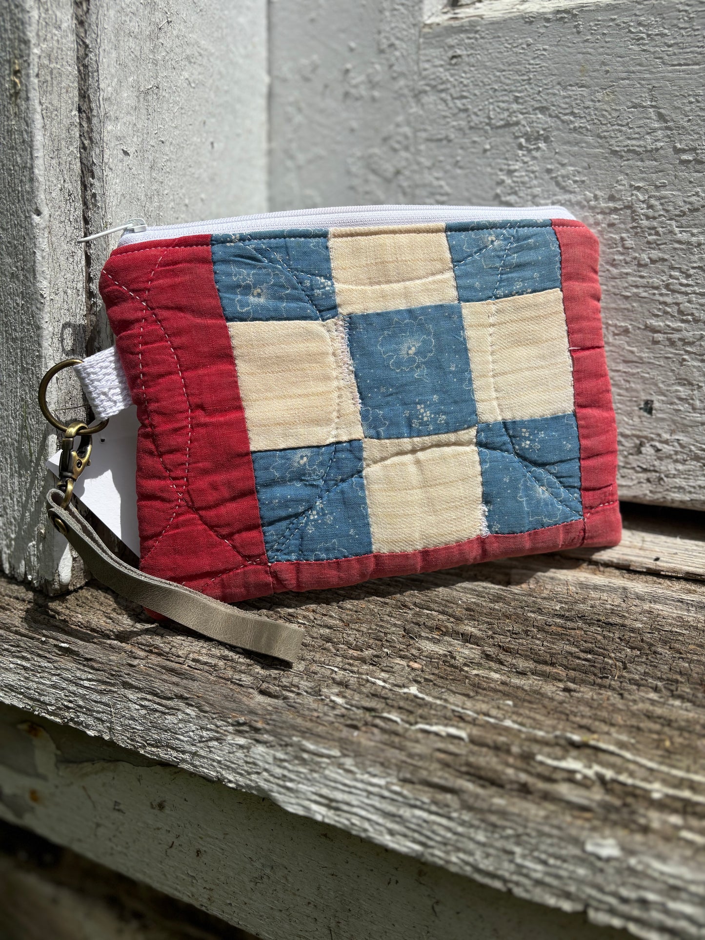 USA Denim Applique Quilted Wristlet Pouch