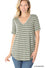 Light Olive STRIPE V-NECK SHORT SLEEVE TOP