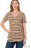 Mocha STRIPE V-NECK SHORT SLEEVE TOP